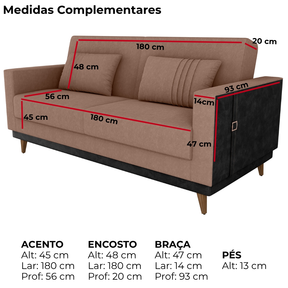 Sofa Cama 2 Lugares 203 cm Boucle Marrom Corino Preto Milani Store