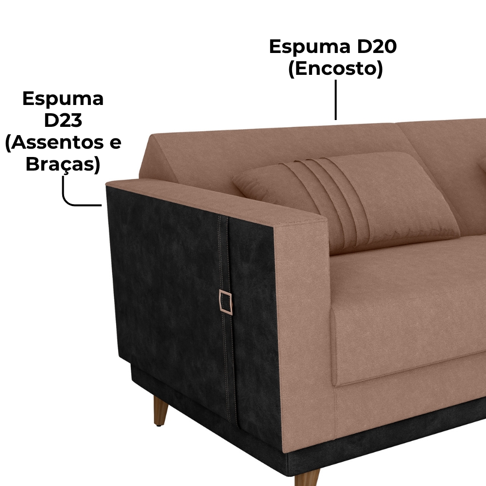 Sofa Cama 2 Lugares 203 cm Boucle Marrom Corino Preto Milani Store