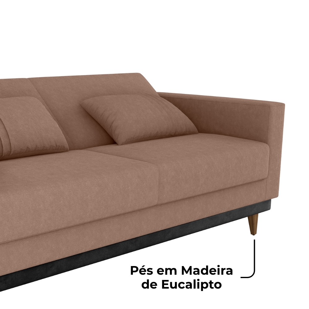 Sofa Cama 2 Lugares 203 cm Boucle Marrom Corino Preto Milani Store
