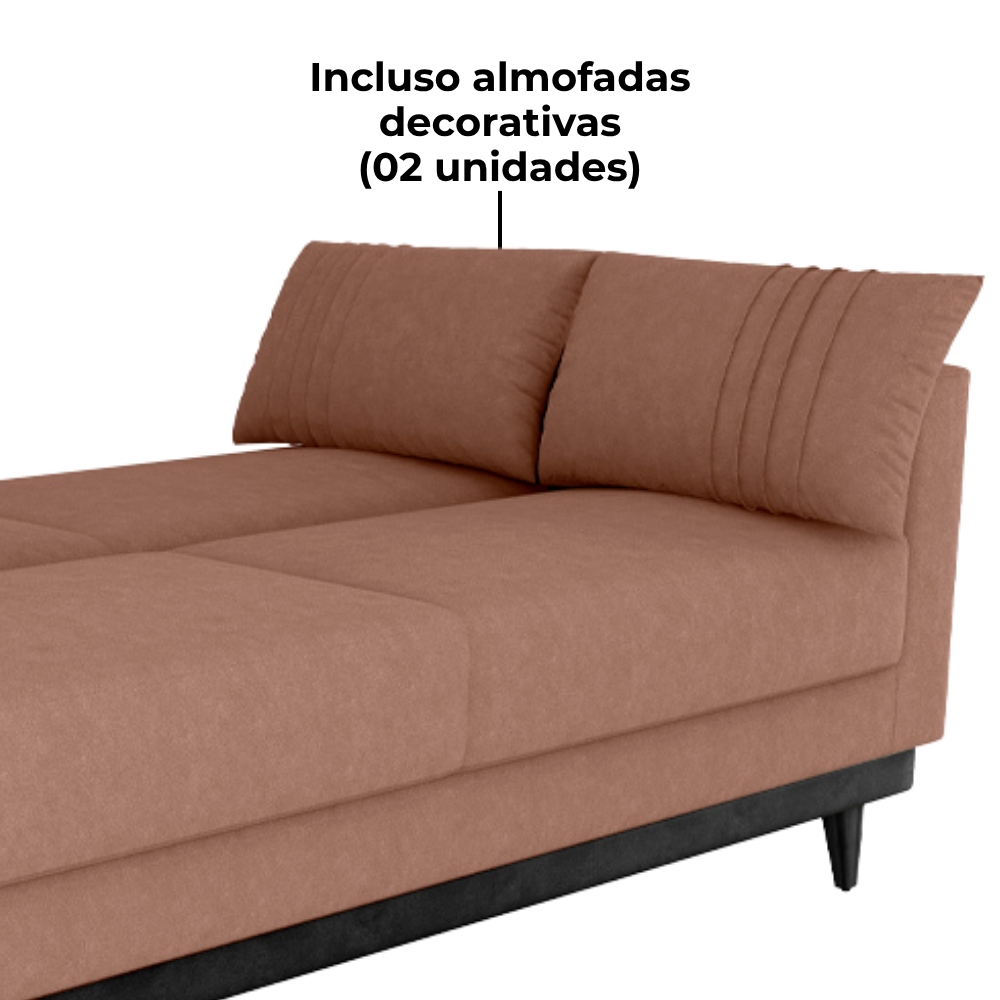 Sofa Cama 2 Lugares 203 cm Boucle Marrom Corino Preto Milani Store