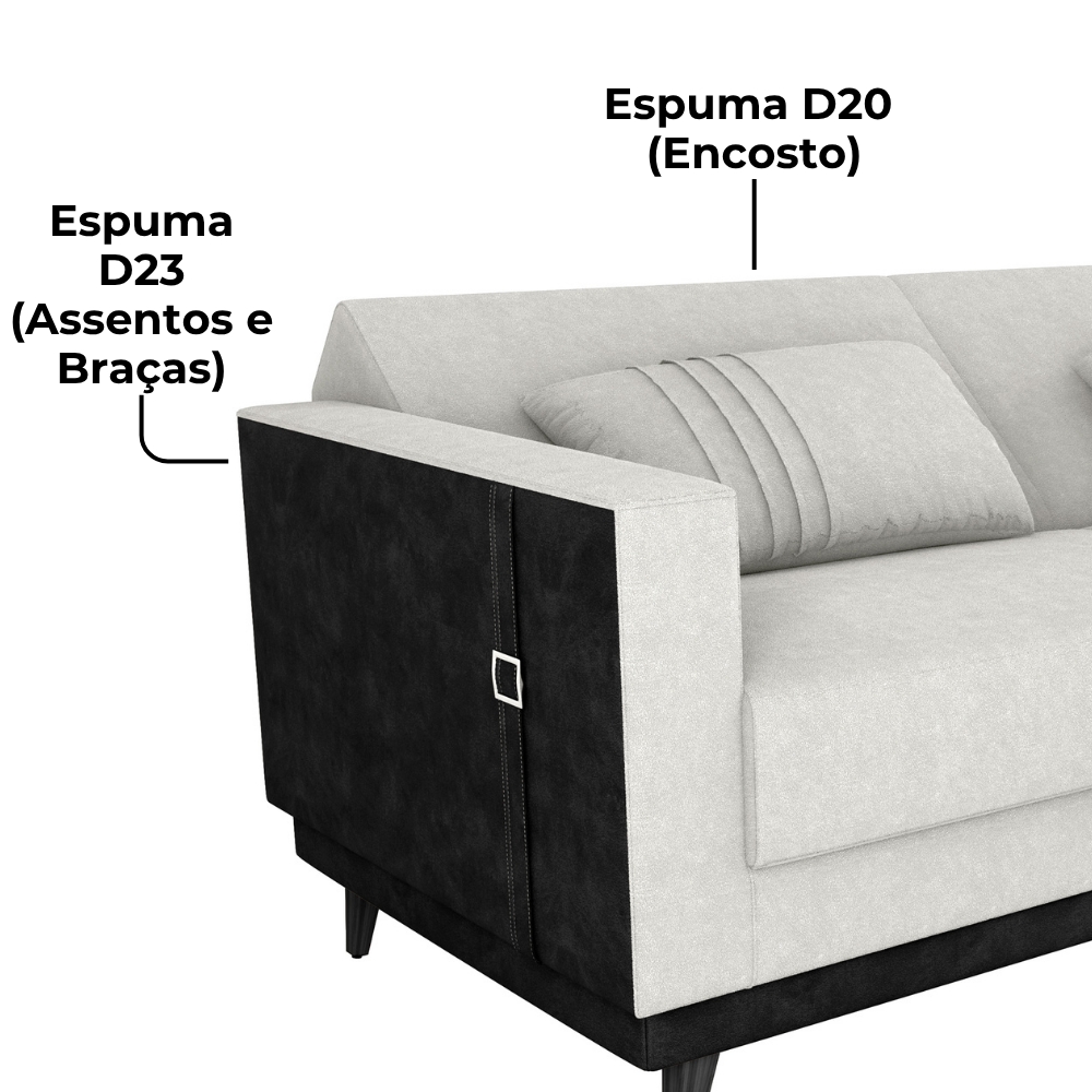 Sofa Cama 2 Lugares 203 cm Boucle Natural Corino Preto Milani Store