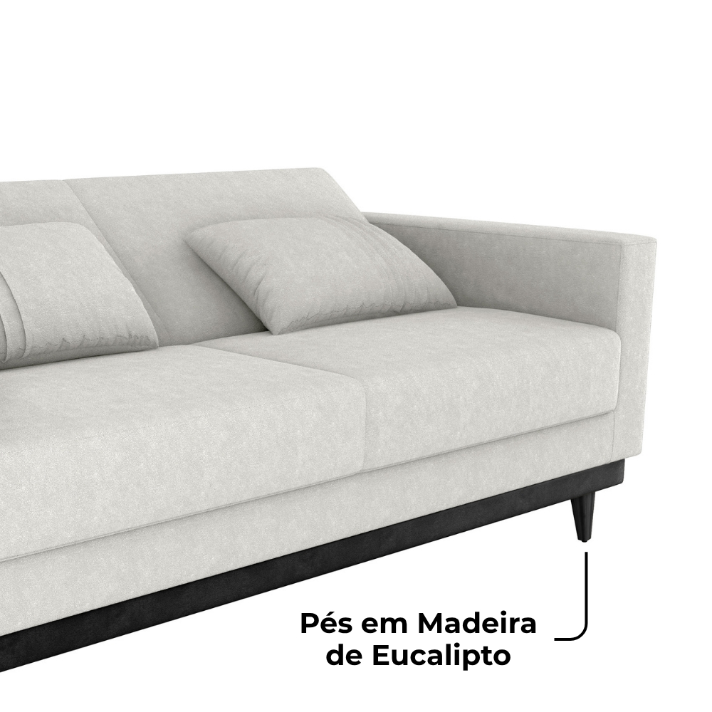 Sofa Cama 2 Lugares 203 cm Boucle Natural Corino Preto Milani Store
