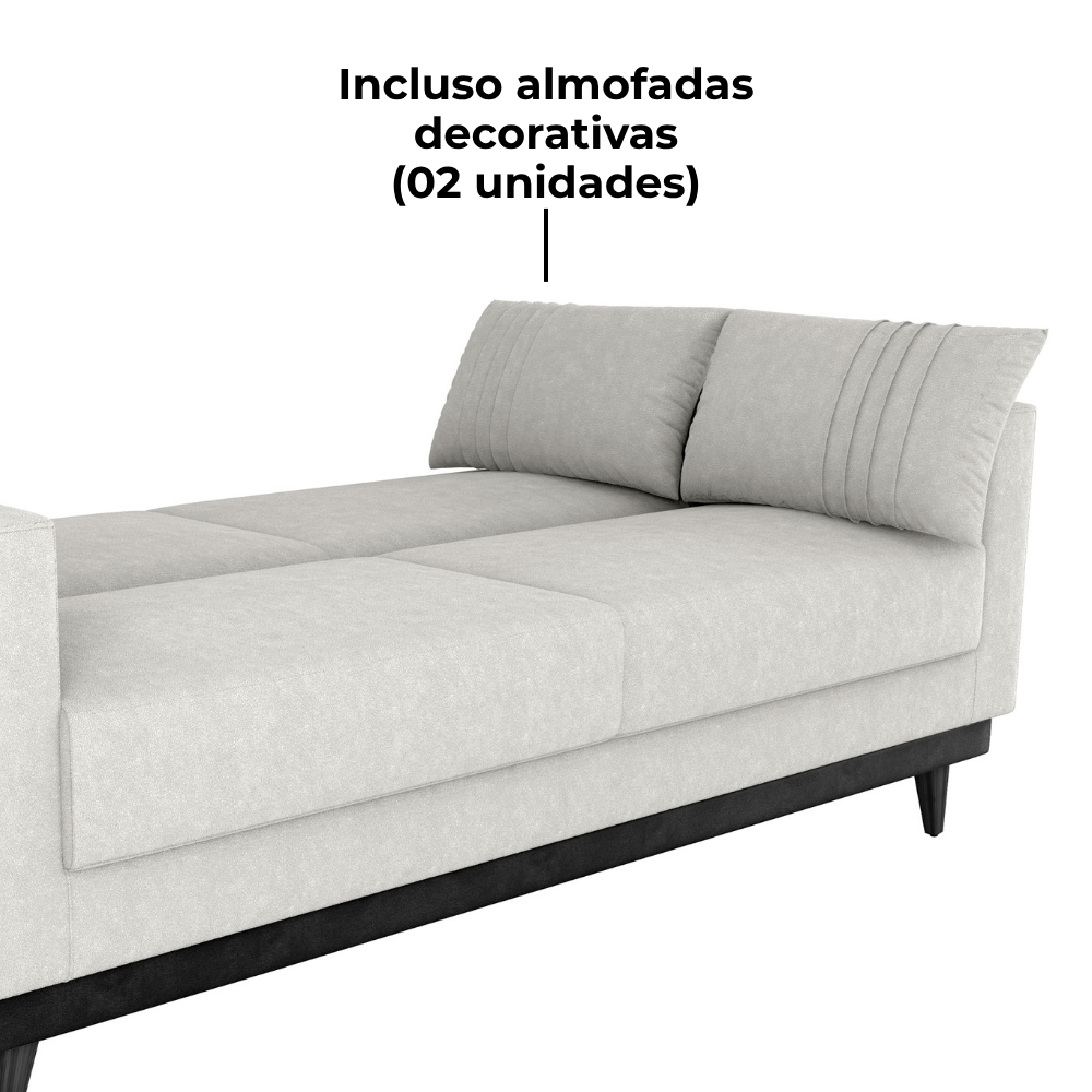 Sofa Cama 2 Lugares 203 cm Boucle Natural Corino Preto Milani Store