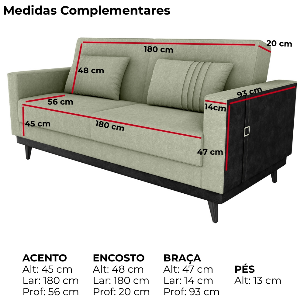 Sofa Cama 2 Lugares 203 cm Boucle Oliva Corino Preto Milani Store