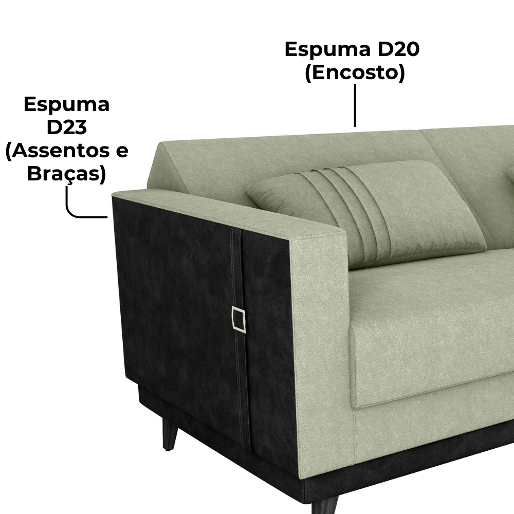 Sofa Cama 2 Lugares 203 cm Boucle Oliva Corino Preto Milani Store