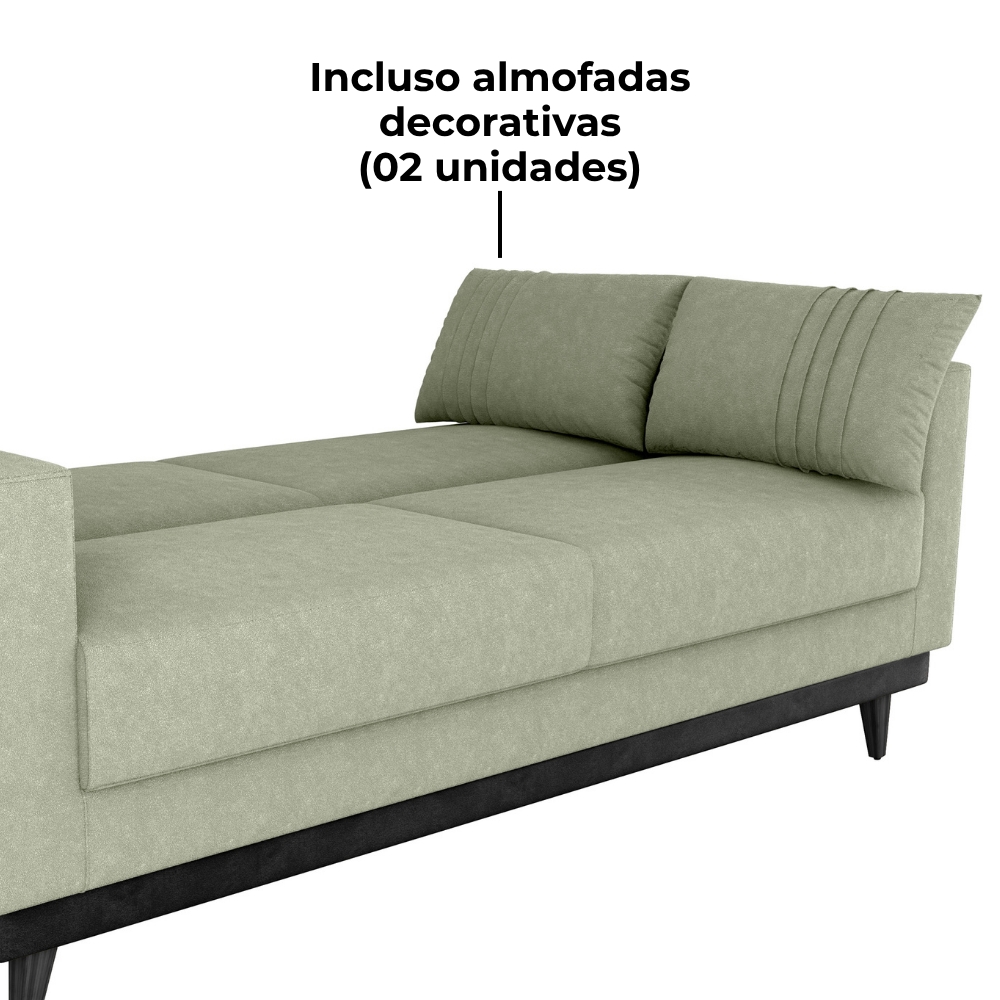 Sofa Cama 2 Lugares 203 cm Boucle Oliva Corino Preto Milani Store