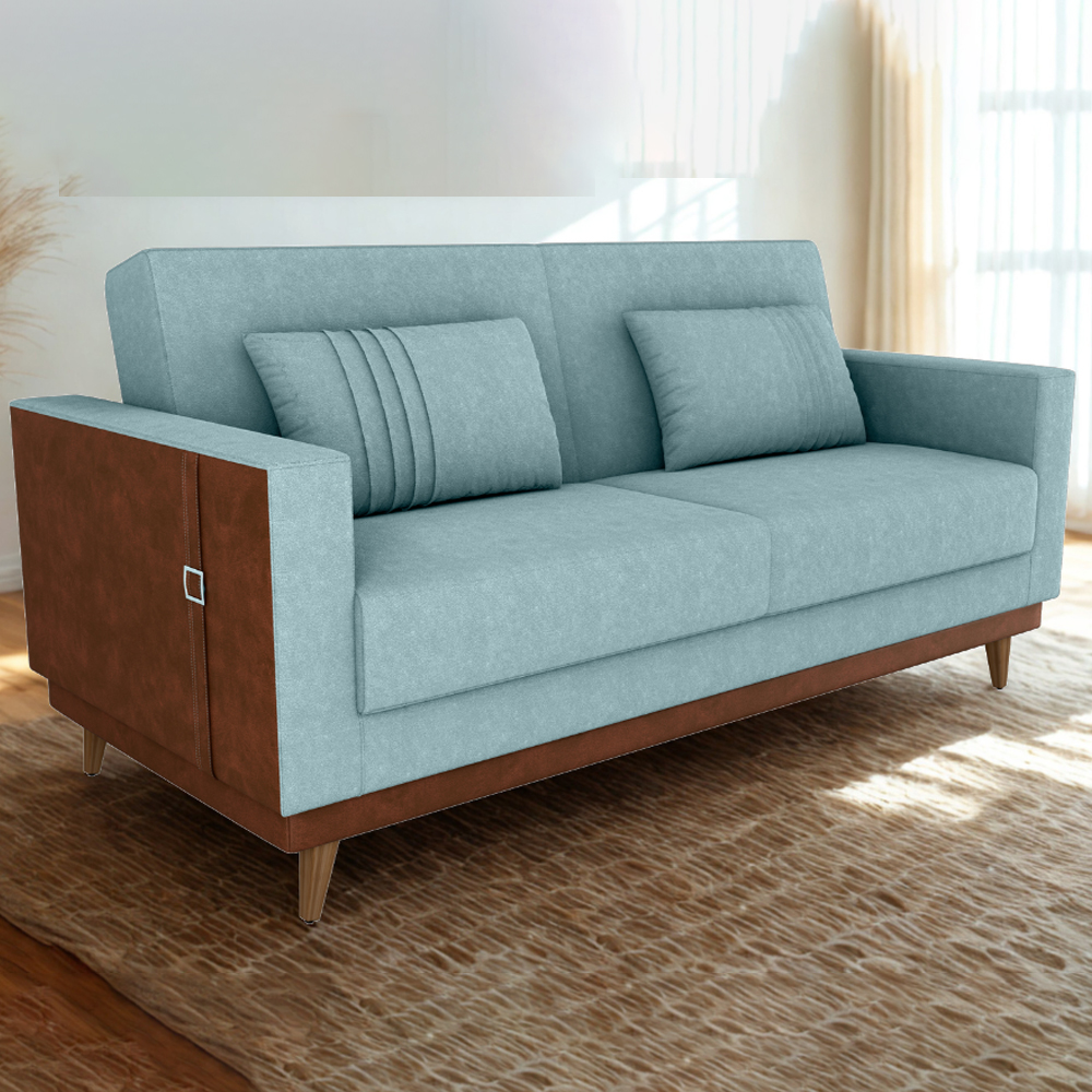 Sofa Cama 2 Lugares 203 cm Esther Boucle Azul Corino Whisk Milani Store