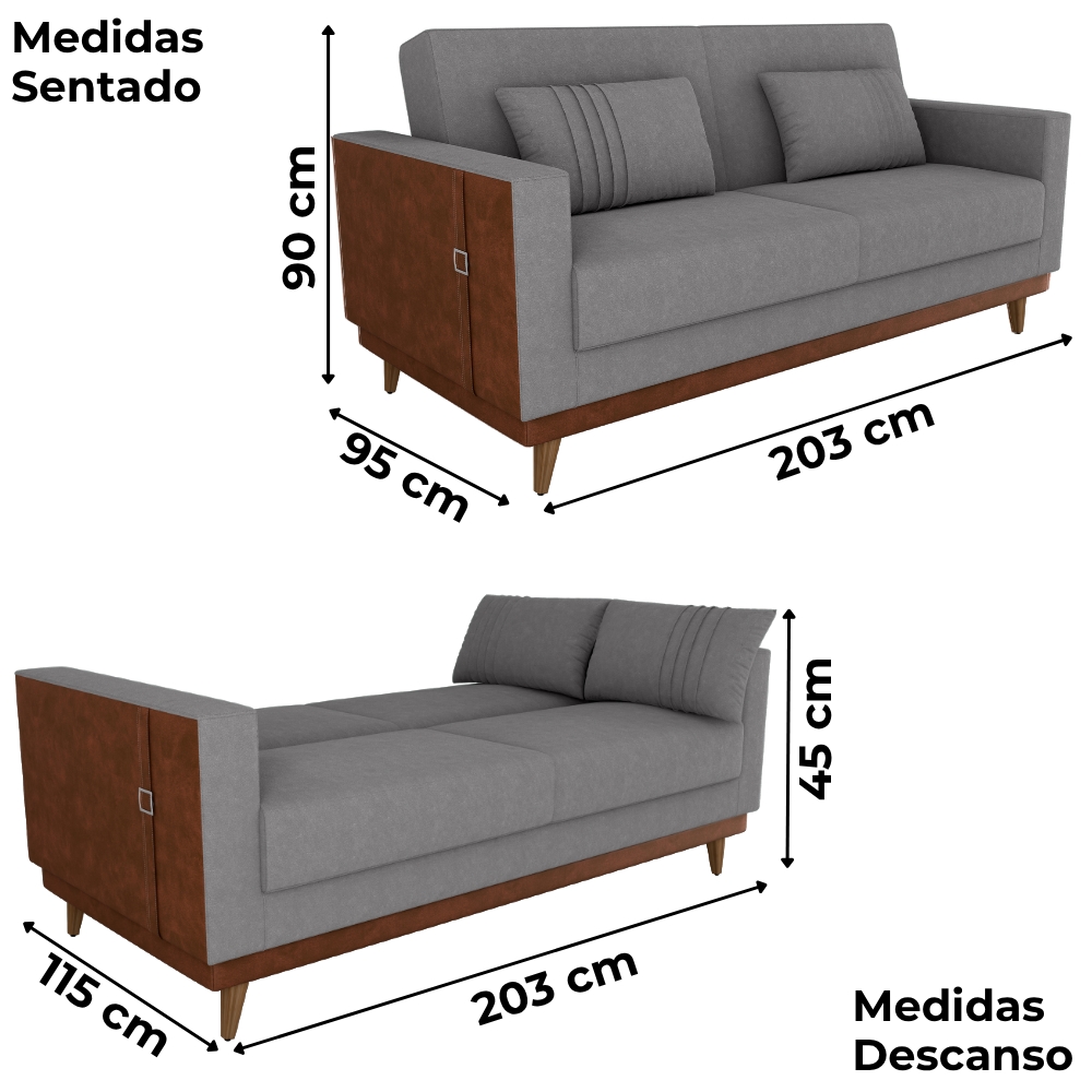 Sofa Cama 2 Lugares 203 cm Esther Boucle Cinza Corino Whisk Milani Store