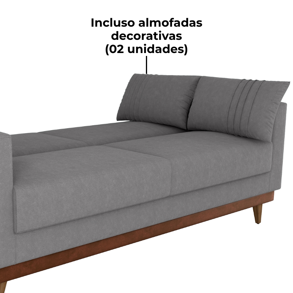 Sofa Cama 2 Lugares 203 cm Esther Boucle Cinza Corino Whisk Milani Store
