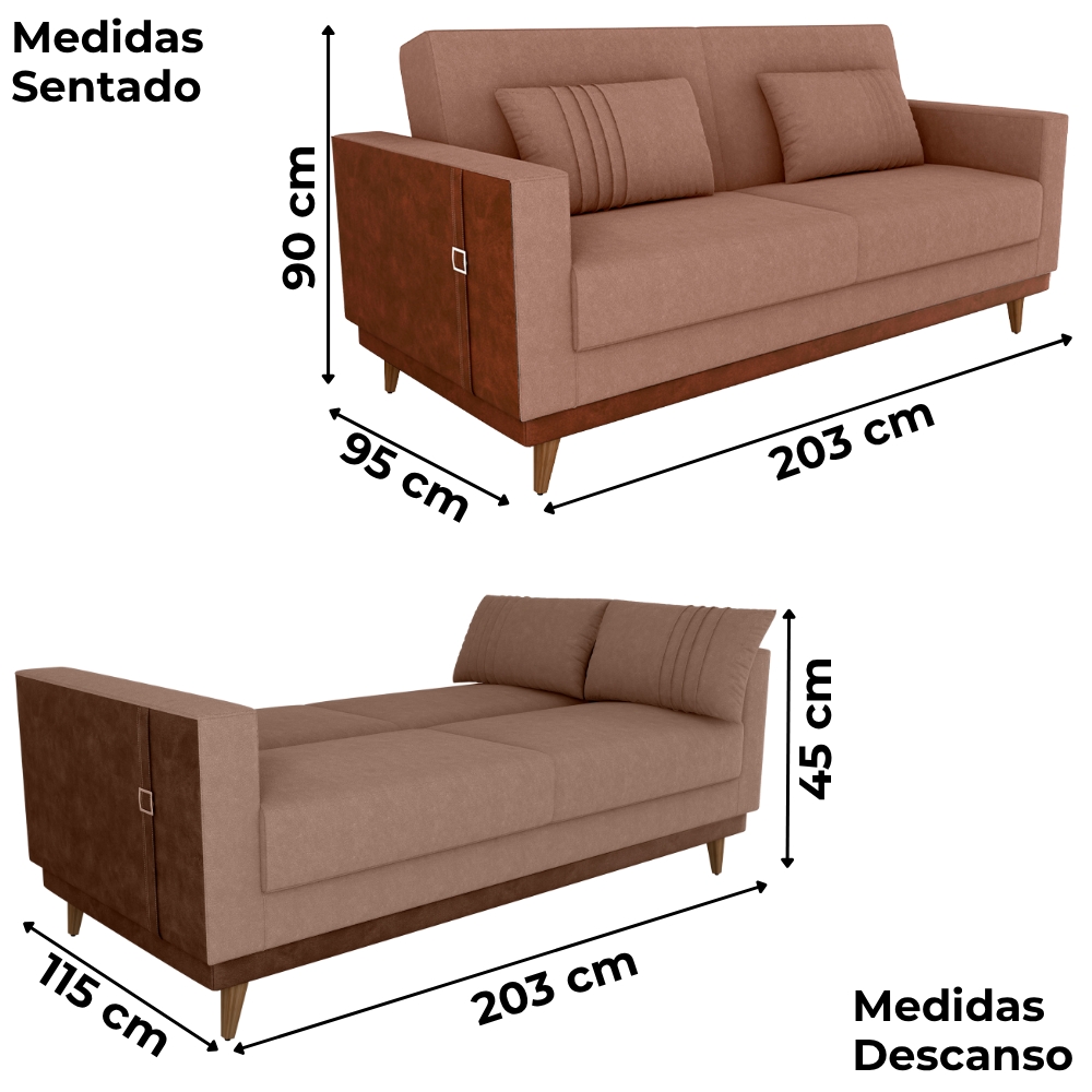 Sofa Cama 2 Lugares 203 cm Esther Boucle Marrom Corino Whisk Milani Store