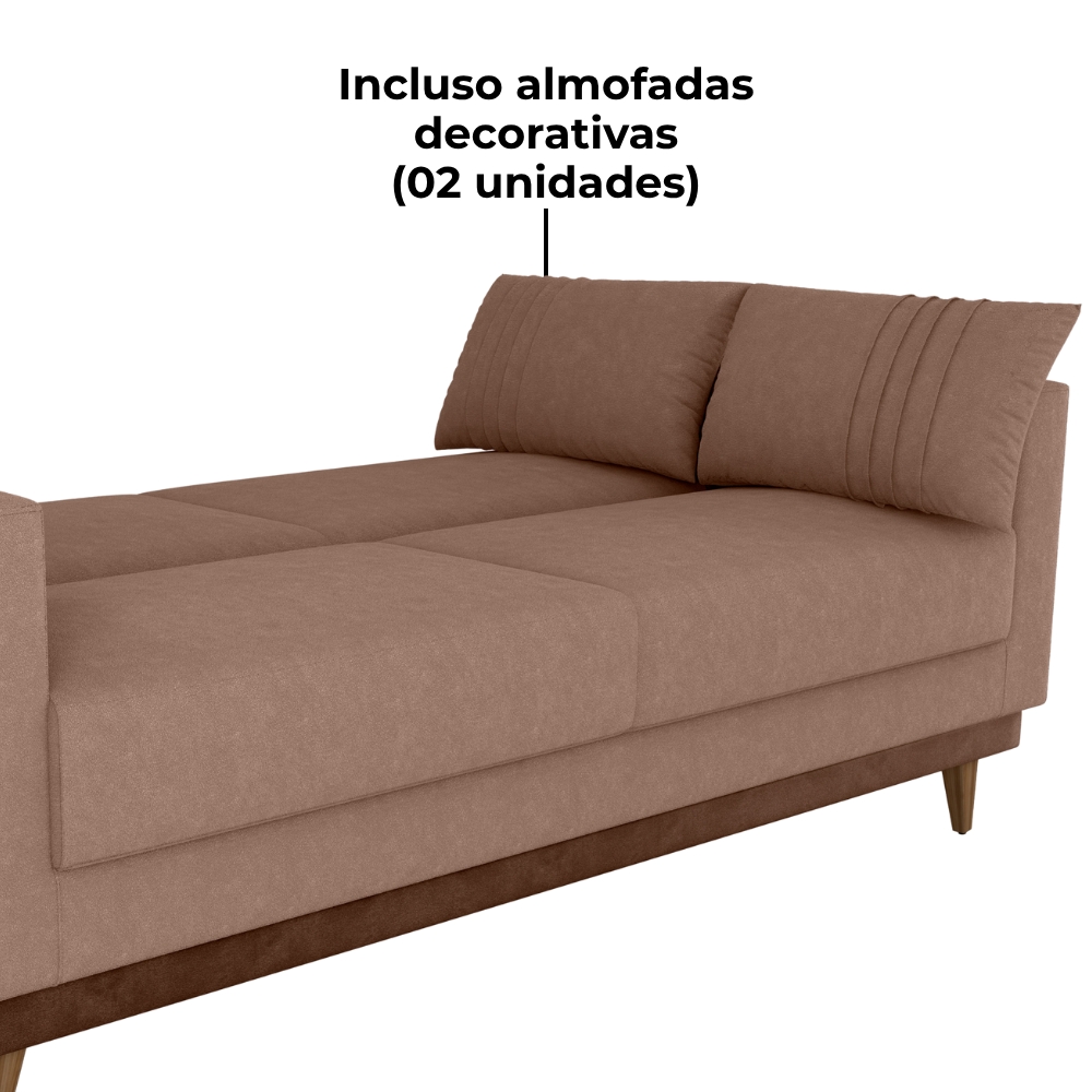Sofa Cama 2 Lugares 203 cm Esther Boucle Marrom Corino Whisk Milani Store