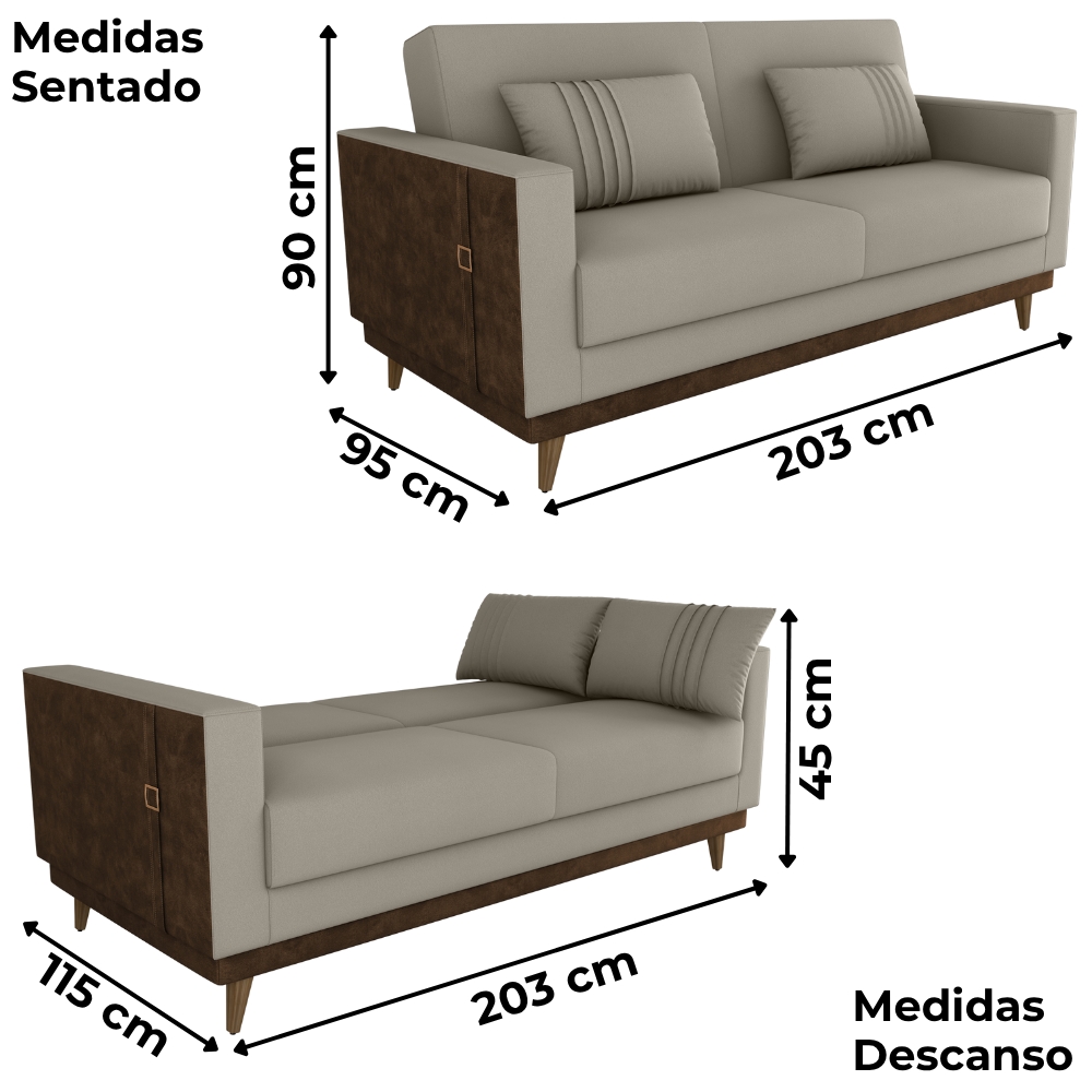 Sofa Cama 2 Lugares 203 cm Esther Veludo Corino Marrom Whisk Milani Store