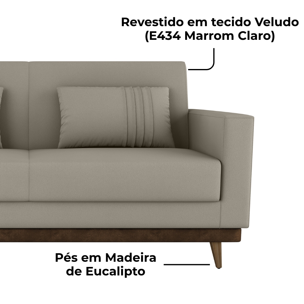 Sofa Cama 2 Lugares 203 cm Esther Veludo Corino Marrom Whisk Milani Store