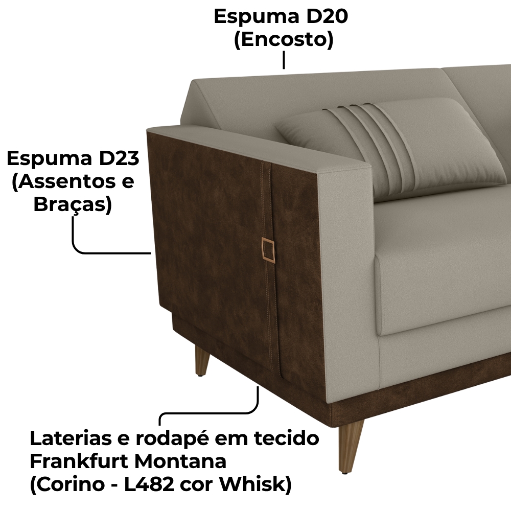 Sofa Cama 2 Lugares 203 cm Esther Veludo Corino Marrom Whisk Milani Store