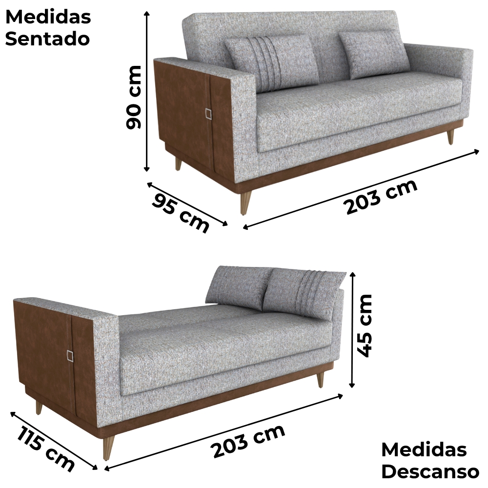 Sofa Cama 2 Lugares 203 cm Linho Plano Milenum Palha Corino Whisk Milani Store