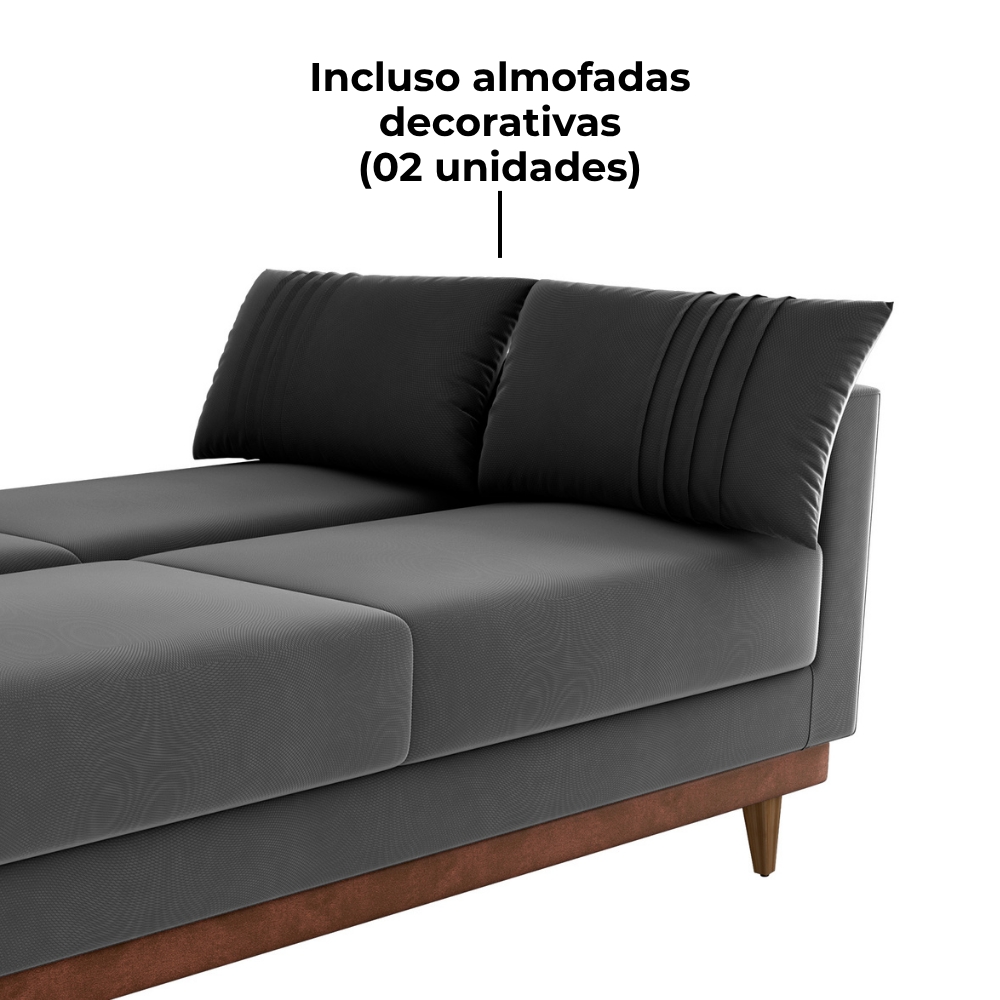 Sofa Cama 2 Lugares 203 cm Veludo Maserati Chumbo Corino Whisk Milani Store