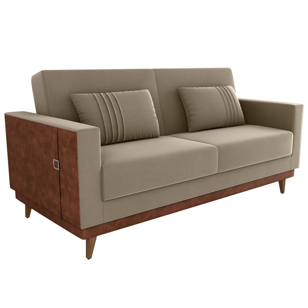 Sofa Cama 2 Lugares 203 cm Veludo Maserati Marrom Claro Corino Whisk Milani Store