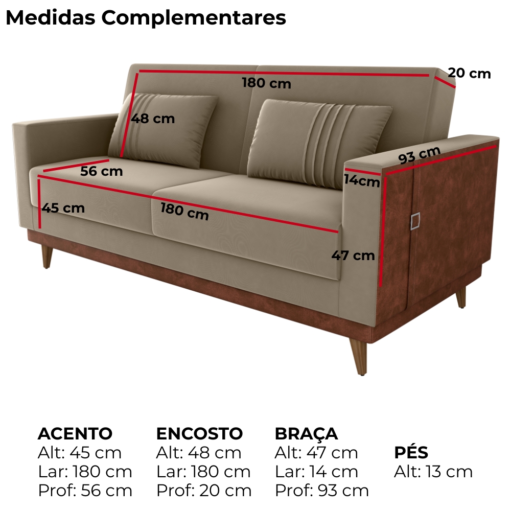 Sofa Cama 2 Lugares 203 cm Veludo Maserati Marrom Claro Corino Whisk Milani Store