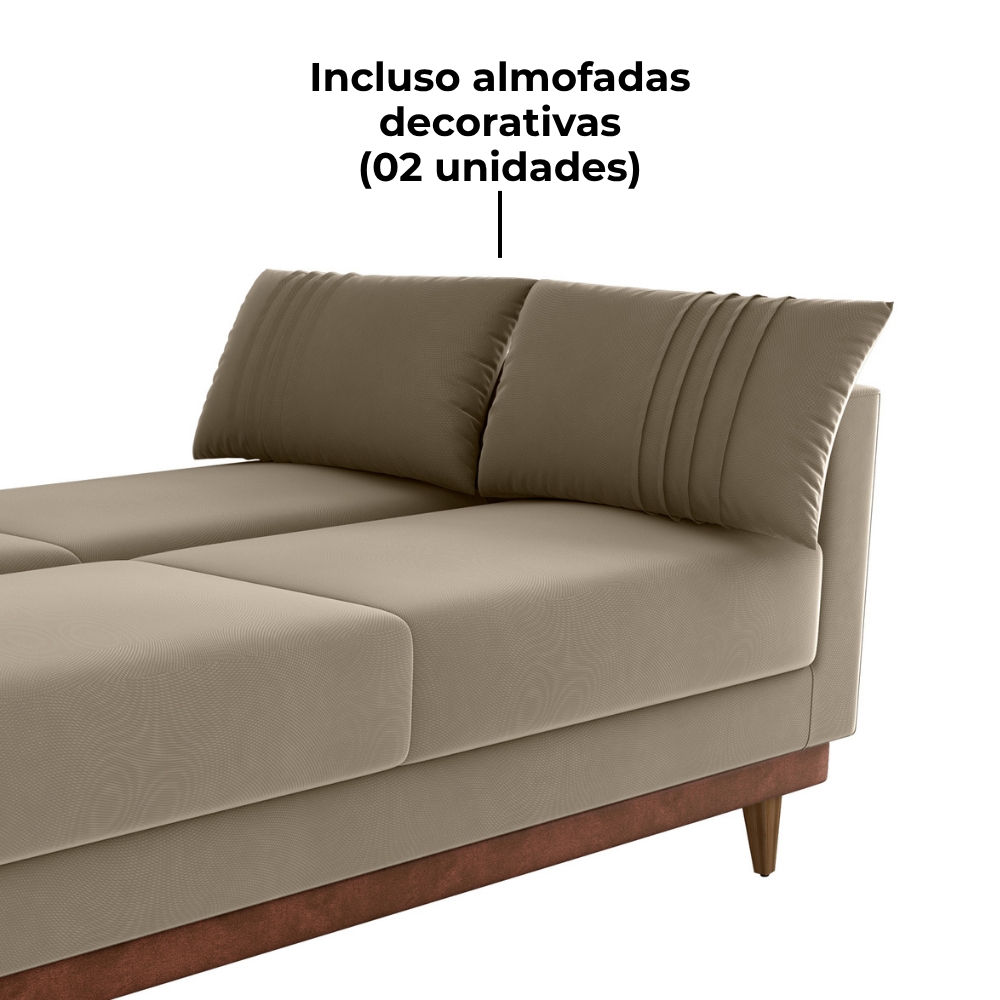 Sofa Cama 2 Lugares 203 cm Veludo Maserati Marrom Claro Corino Whisk Milani Store