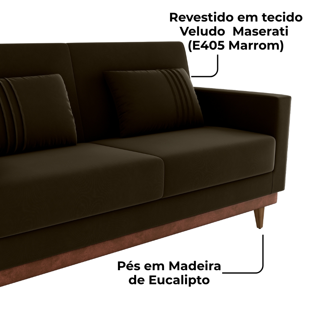 Sofa Cama 2 Lugares 203 cm Veludo Maserati Marrom Corino Whisk Milani Store
