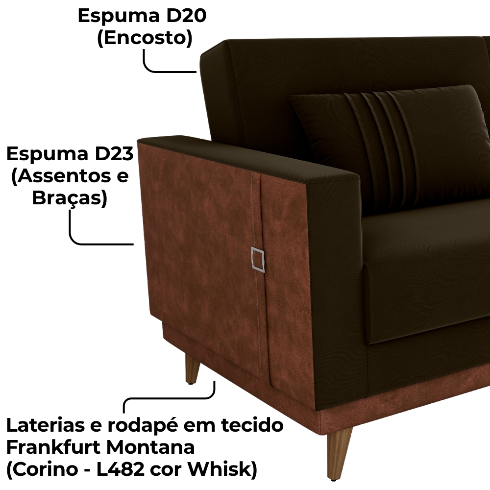 Sofa Cama 2 Lugares 203 cm Veludo Maserati Marrom Corino Whisk Milani Store