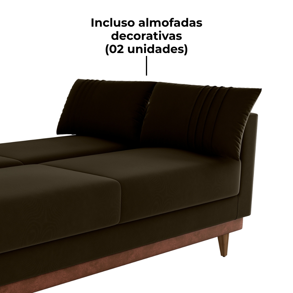 Sofa Cama 2 Lugares 203 cm Veludo Maserati Marrom Corino Whisk Milani Store