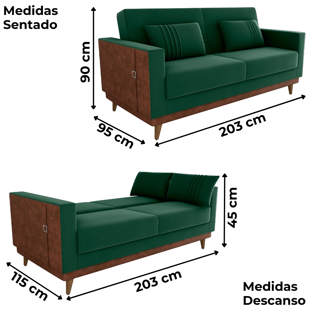 Sofa Cama 2 Lugares 203 cm Veludo Maserati Verde Corino Whisk Milani Store