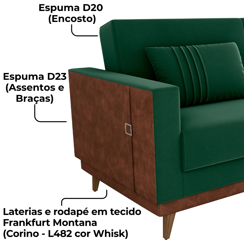 Sofa Cama 2 Lugares 203 cm Veludo Maserati Verde Corino Whisk Milani Store