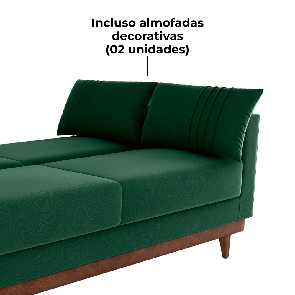 Sofa Cama 2 Lugares 203 cm Veludo Maserati Verde Corino Whisk Milani Store