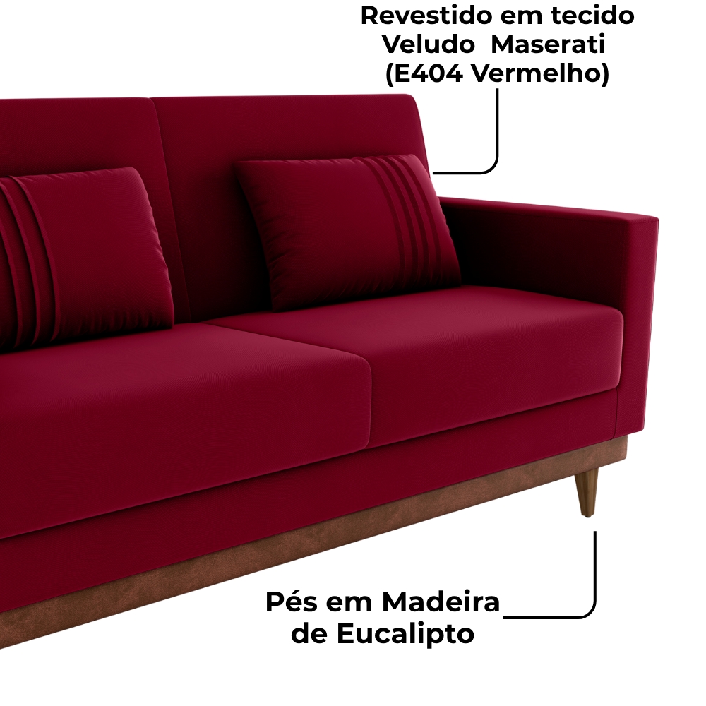 Sofa Cama 2 Lugares 203 cm Veludo Maserati Vermelho Corino Whisk Milani Store