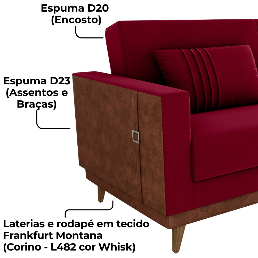 Sofa Cama 2 Lugares 203 cm Veludo Maserati Vermelho Corino Whisk Milani Store