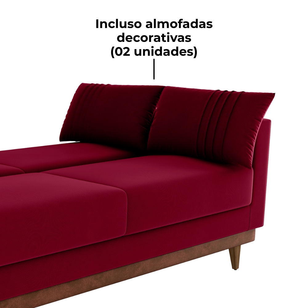 Sofa Cama 2 Lugares 203 cm Veludo Maserati Vermelho Corino Whisk Milani Store