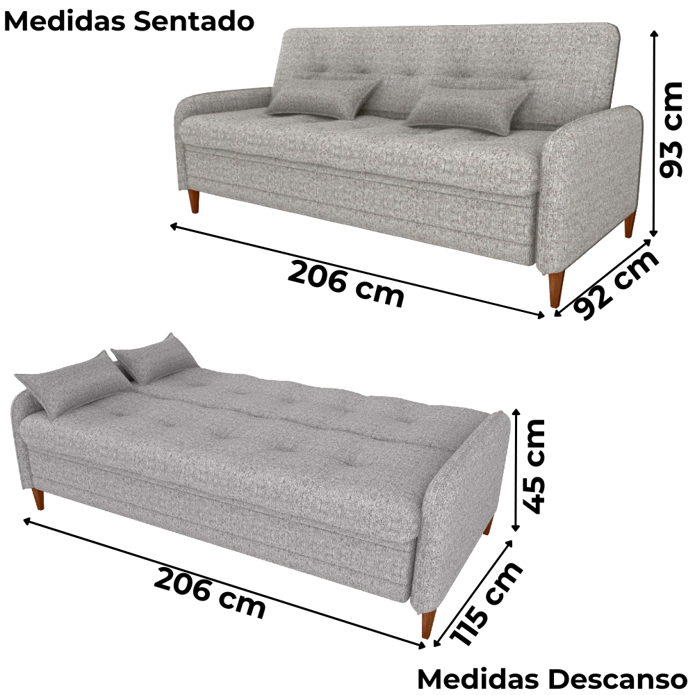 Sofa Cama 2 Lugares 206 cm Donna Linho Vancouver E483 Bege Milani Store