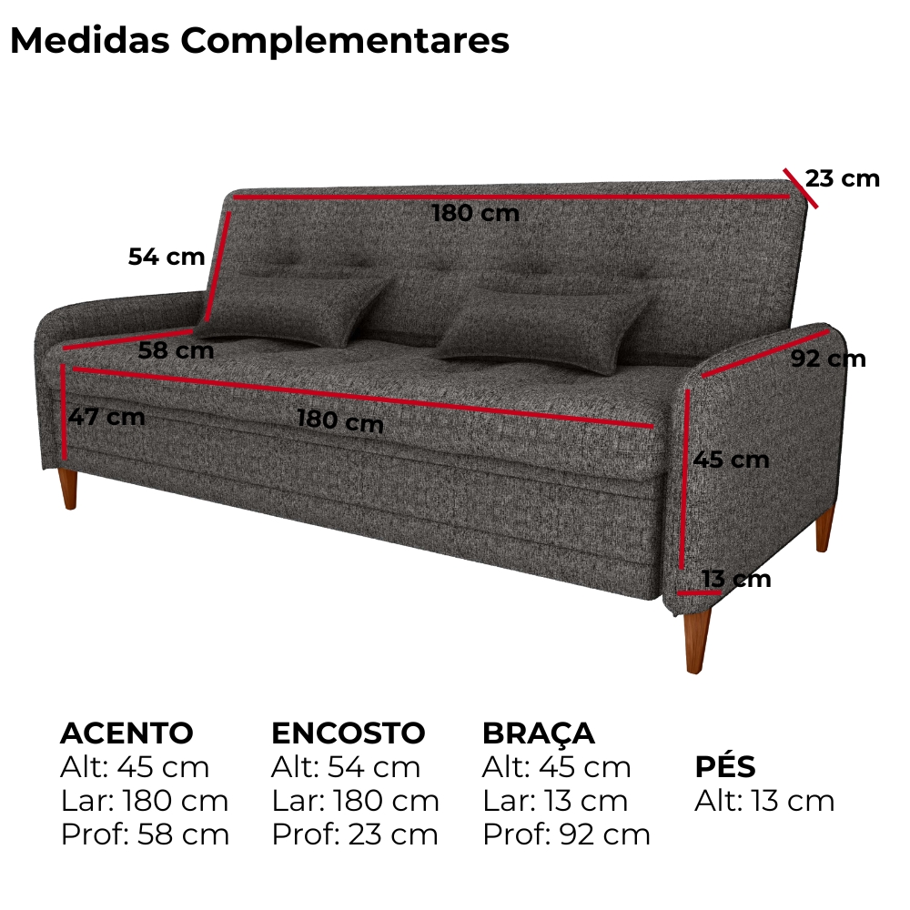 Sofa Cama 2 Lugares 206 cm Donna Linho Vancouver E484 Chumbo Milani Store