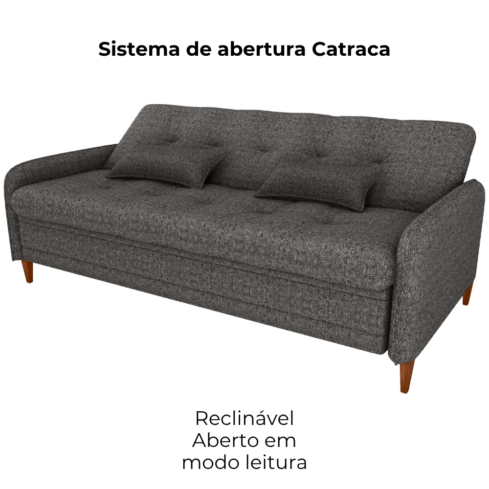 Sofa Cama 2 Lugares 206 cm Donna Linho Vancouver E484 Chumbo Milani Store