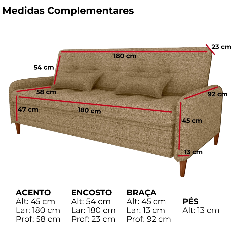 Sofa Cama 2 Lugares 206 cm Donna Linho Vancouver E486 Palha Milani Store