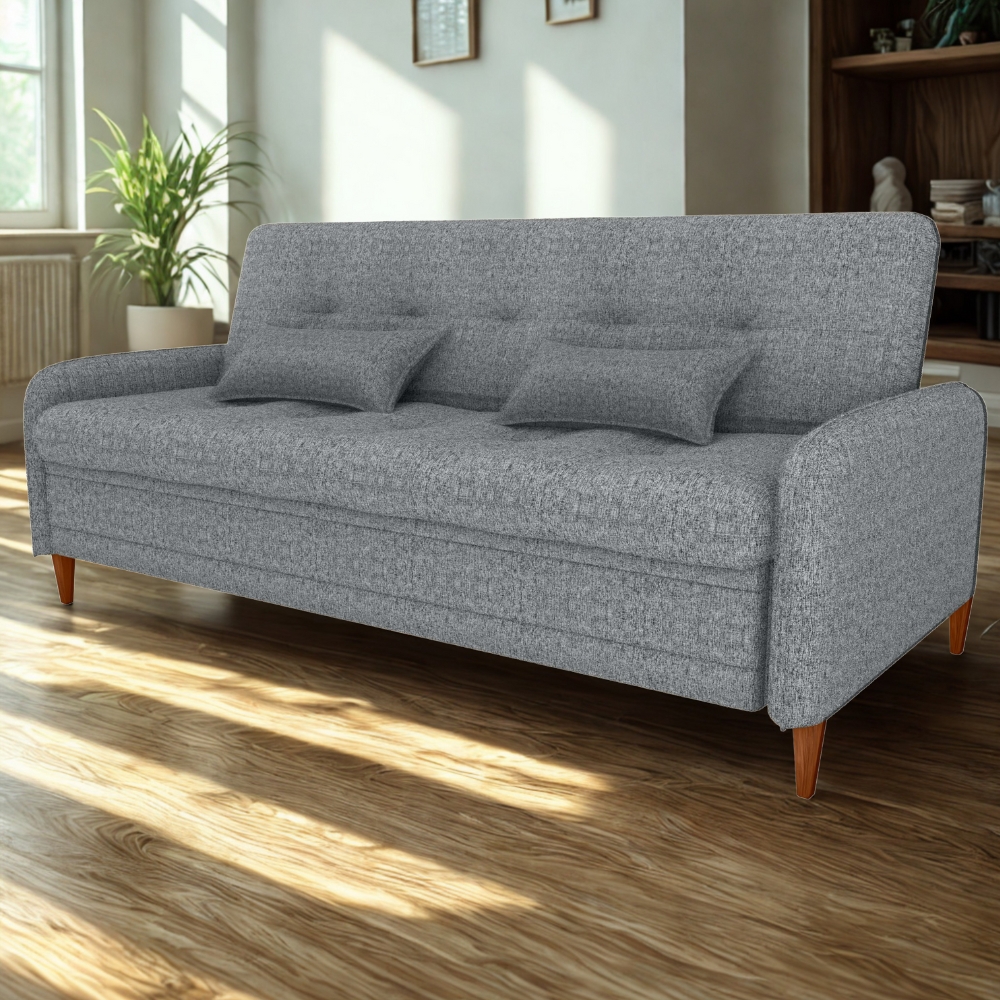 Sofa Cama 2 Lugares 206 cm Donna Linho Vancouver E487 Cinza Milani Store