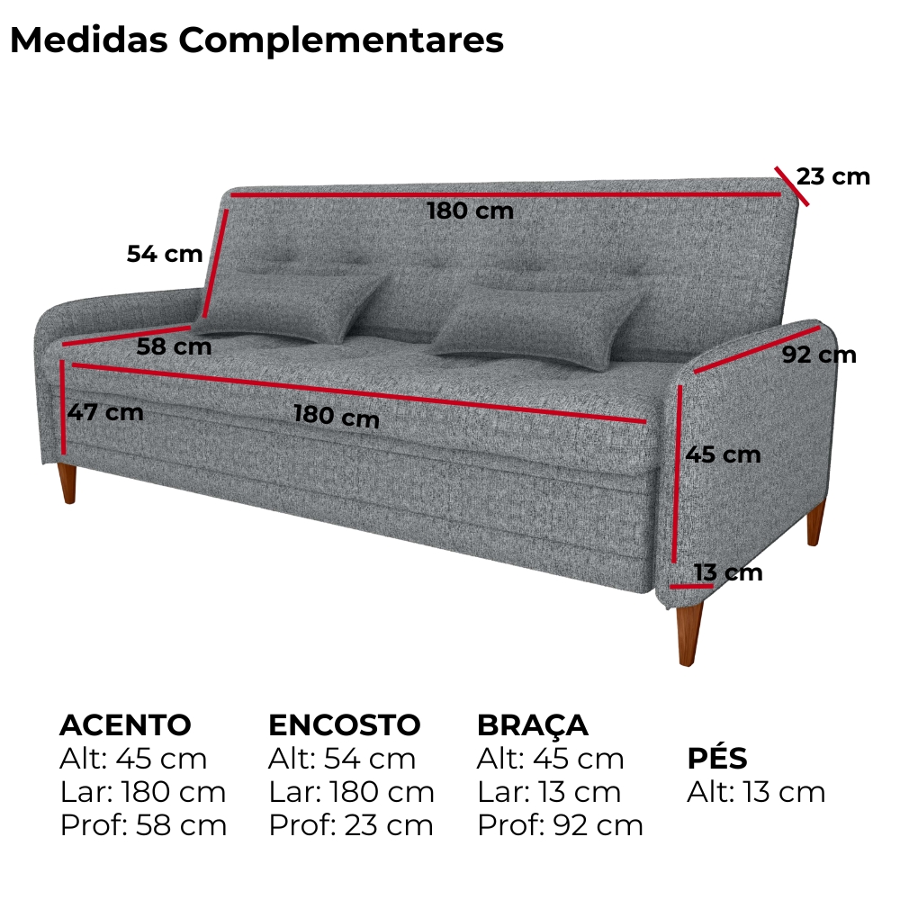 Sofa Cama 2 Lugares 206 cm Donna Linho Vancouver E487 Cinza Milani Store