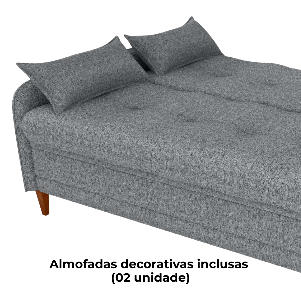 Sofa Cama 2 Lugares 206 cm Donna Linho Vancouver E487 Cinza Milani Store