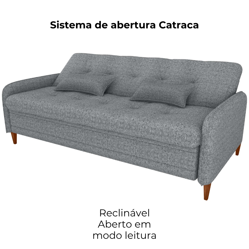 Sofa Cama 2 Lugares 206 cm Donna Linho Vancouver E487 Cinza Milani Store