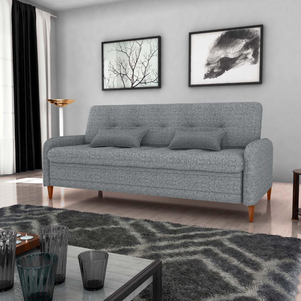 Sofa Cama 2 Lugares 206 cm Donna Linho Vancouver E487 Cinza Milani Store