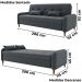 Sofa Cama 2 Lugares 206cm Donna Veludo E425 Cinza Milani Store