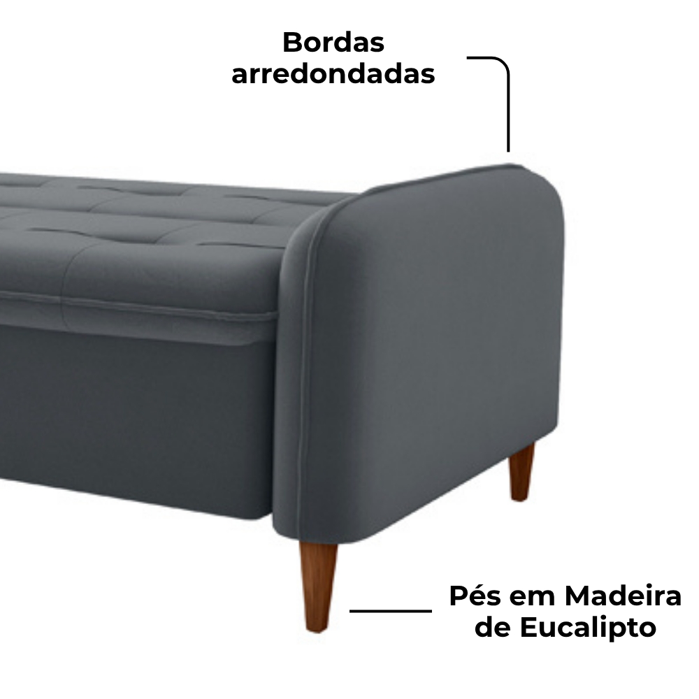 Sofa Cama 2 Lugares 206cm Donna Veludo E425 Cinza Milani Store