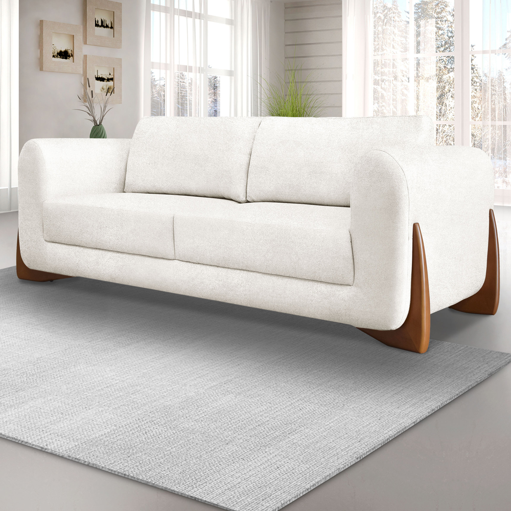 Sofa Jolie 3 Lugares 200cm Pes Boomerang Linho Boucle 3300 Ezz
