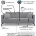 Sofa Liv 2 Lugares 180cm Pes Aço Linho 232 Cinza Ezz