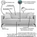 Sofa Liv 2 Lugares 180cm Pes Aço Linho 232 Grigio Ezz