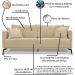 Sofa Liv 3 Lugares 200cm Pes Aço Linho 233 Dourado Ezz