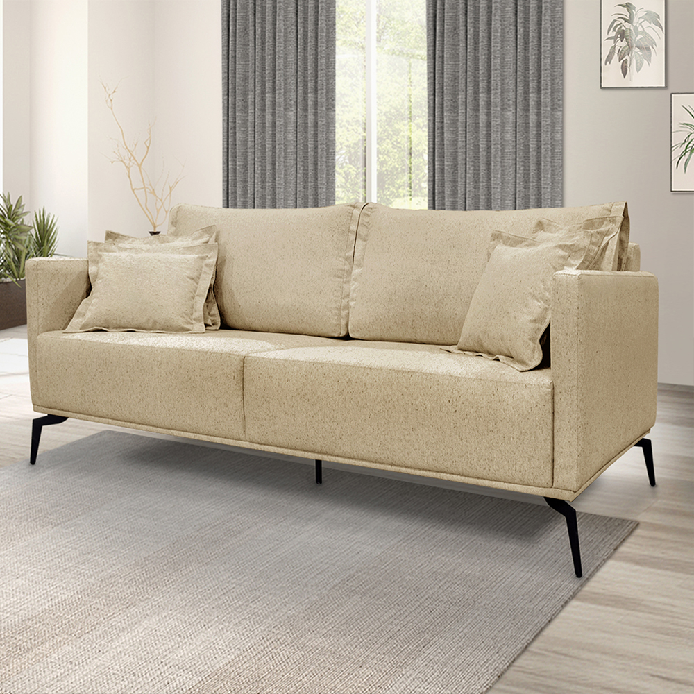 Sofa Liv 3 Lugares 200cm Pes Aço Linho 233 Dourado Ezz