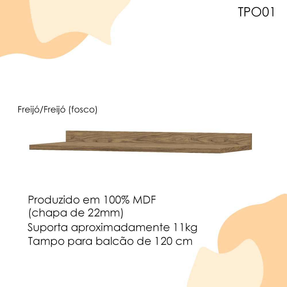 Tampo Para Balcao MDF 120 cm Tosc TPO01 Freijo Freijo MXM