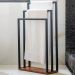 Toalheiro De Piso Triplo Lovell Metal Base em Madeira Peroba Preto DHom